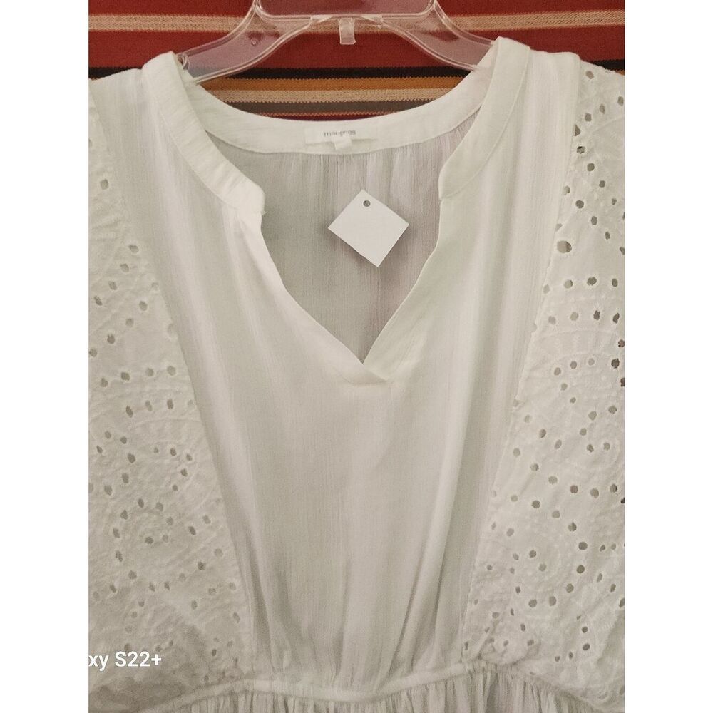 Maurices White Eyelet Lace Butterfly Sleeve Peplum Top Lrg Boho V-Neck Side Ties - Picture 10 of 14